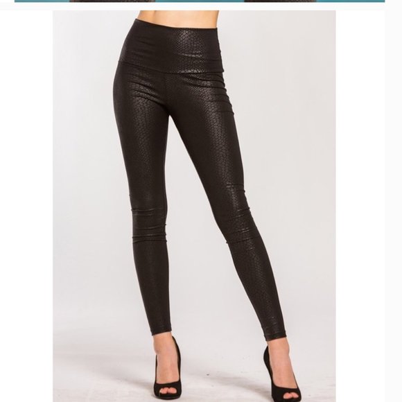 Fabutiq Pants - Snake- Print, High-Waisted, Pleather Leggings